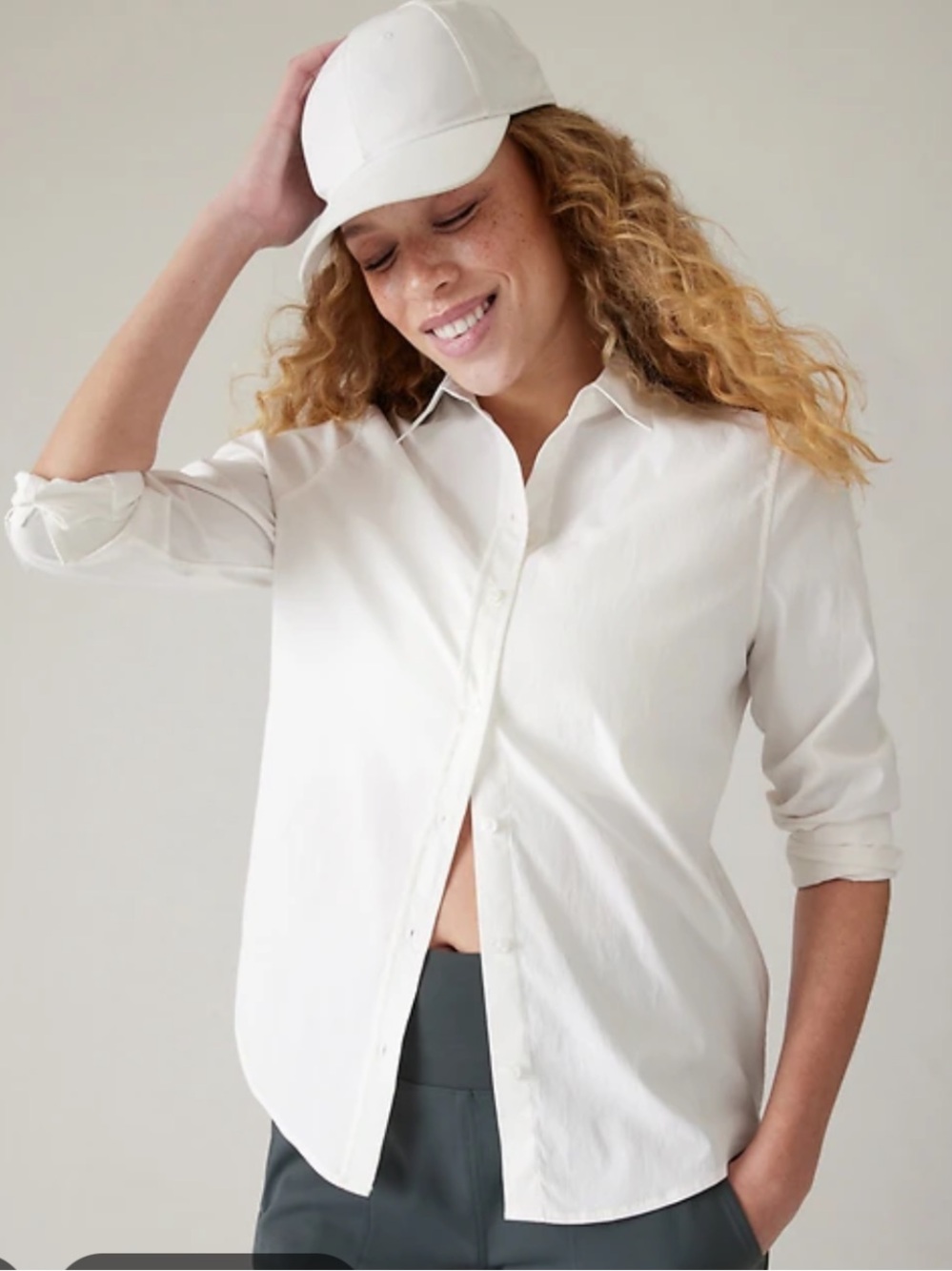 NWOT Athleta white long sleeve button down shirt.